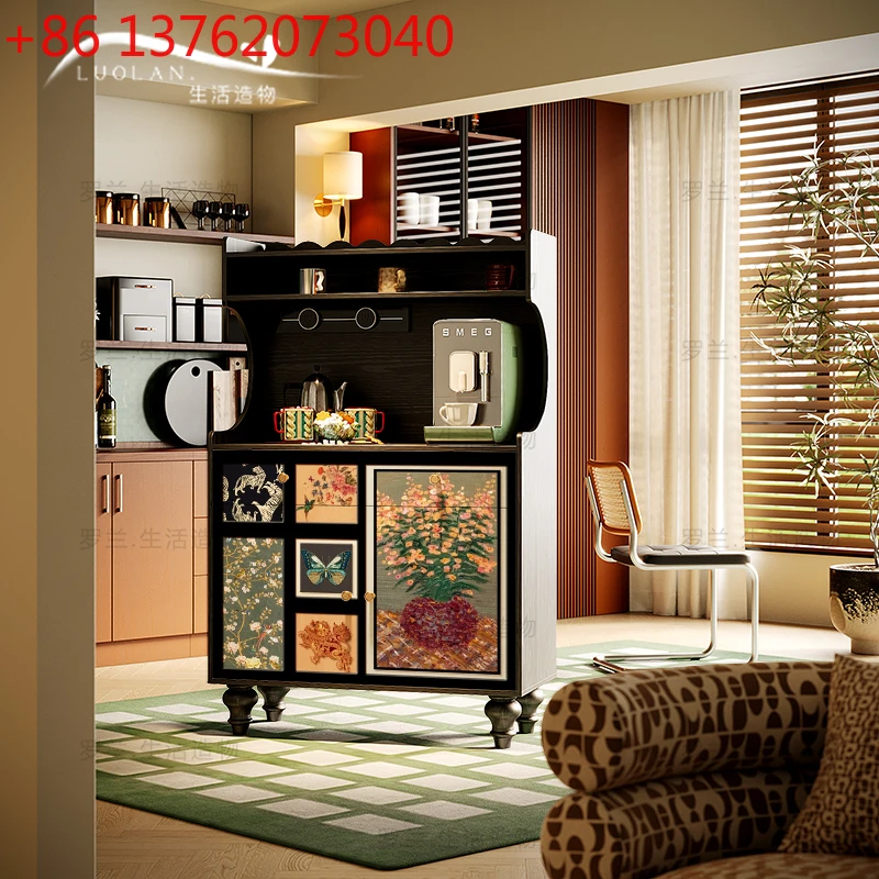 

French medieval style Bailian solid wood dining side cabinet living room storage tea cabinet