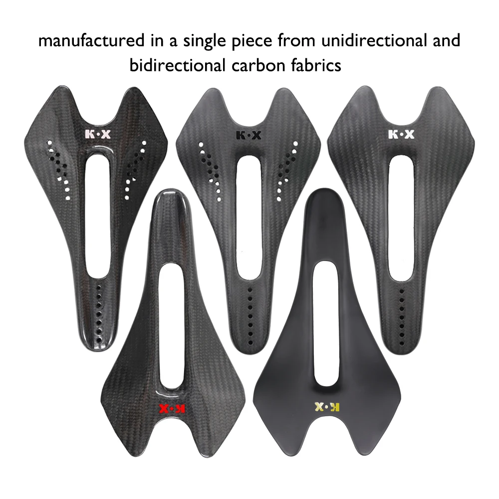 Fully Carbon Integrated Seat Cushion Carbon Kine 3K Pattern Gloss Matte Ti Rails 6x7-7x9mm 38mm Nose 124x244mm 88.4g Saddle