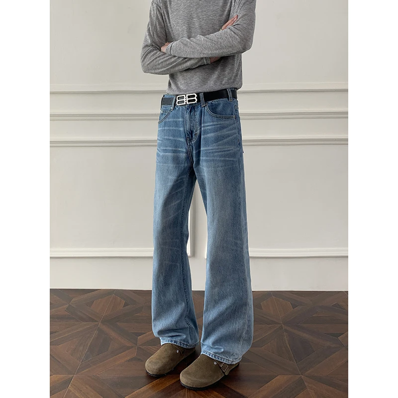 

Autumn jeans Mens Classic Straight Leg Jeans Blue Washed Denim Trousers Wholesale Fall Fashion Casual Pants