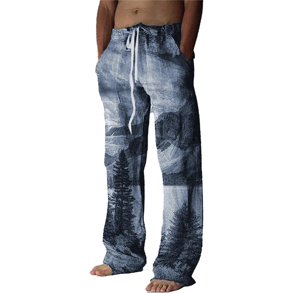 Men's Summer Pants Baggy Beach Pants Elastic Drawstring Design Front Pocket Straight Leg Tree Graphic Prints Comfort Soft