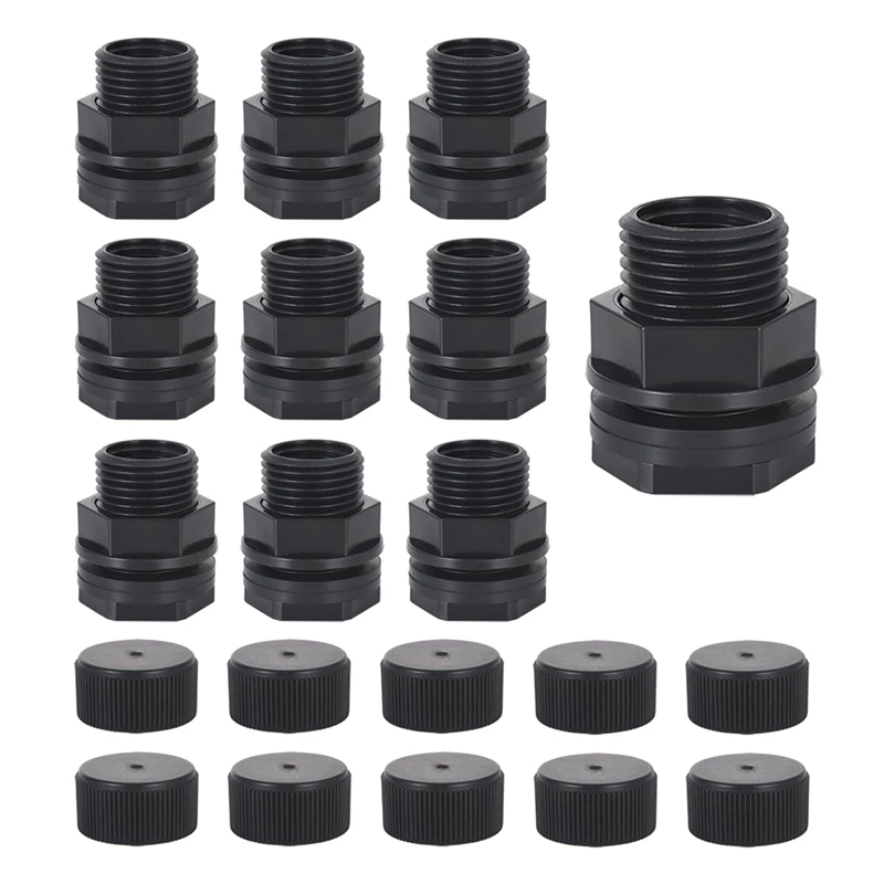 A85Q-10Pack Garden Hose Bulkhead Fitting With Plug, Dual 1/2Inch Female NPT X 3/4Inch Male GHT Bulkhead Tank Fitting