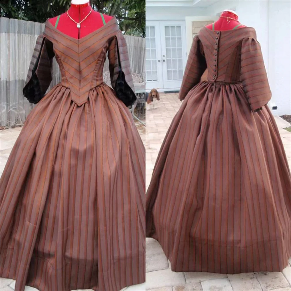 

18th Century Medieval Victorian Civil War Strip Belle Dress Gown Southern Belle Vintage Fancy Ball Gown