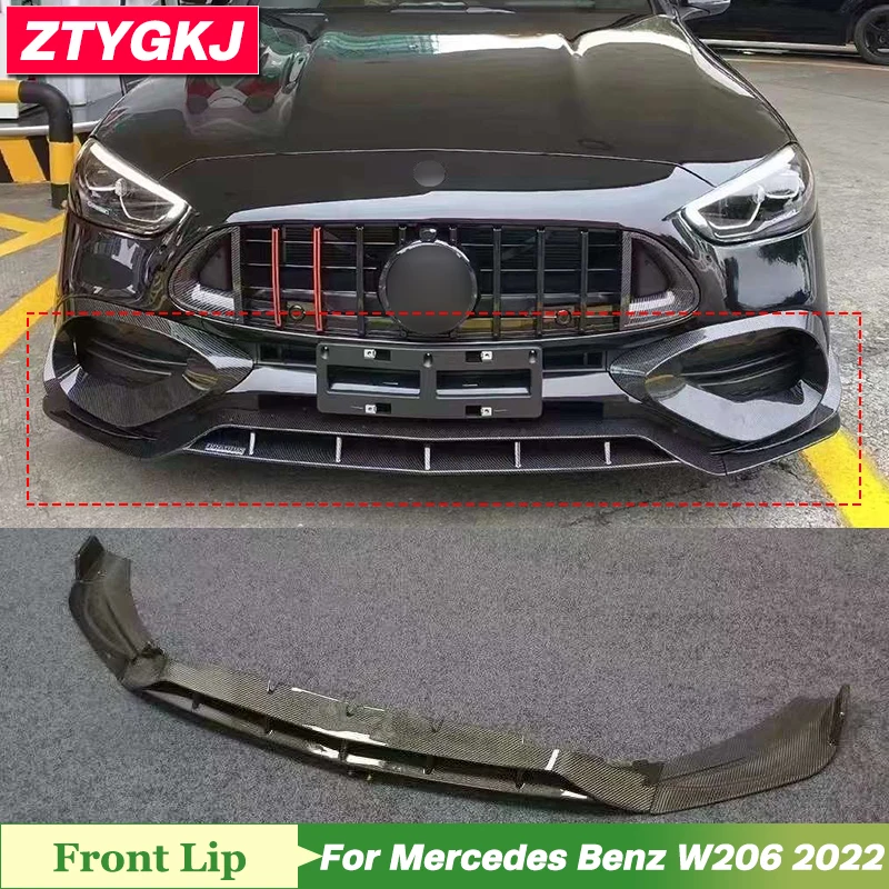 3 PCS B Style Carbon Fiber Material Front Bumper Lip Splitters Trims For Mercedes Benz W206 Tuning 2022 Up