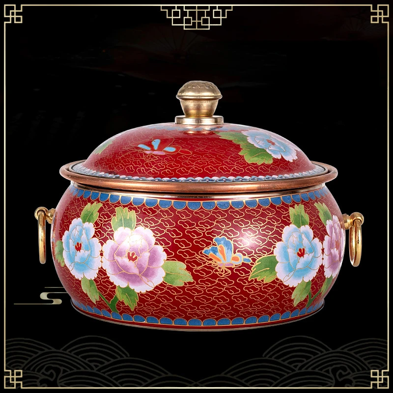 Cloisonne Copper Hot Pot, Induction Cooker with Copper Hotpot, Old Beijing Shabu Single One Person Enamel Fire Boiler Commercial