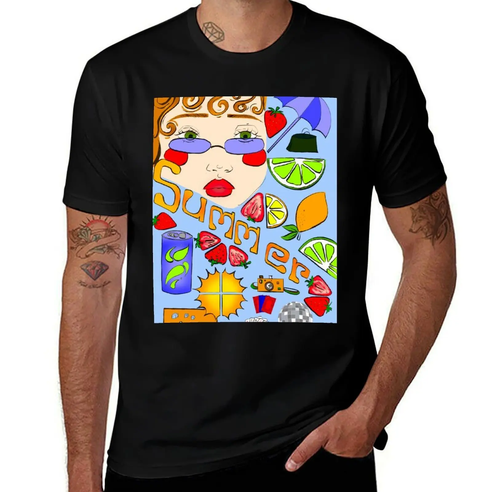 

 Summer Vibes Collage  T-Shirt boys whites oversized blue lock vintage mens plain t shirts