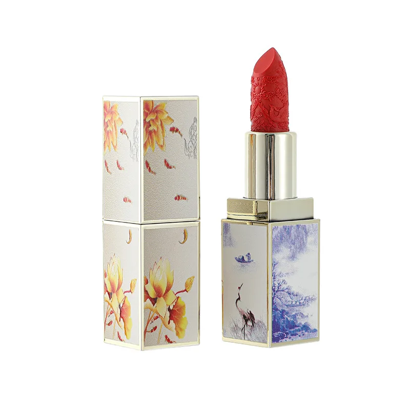 Chinese Style Ethnic Style 3D Engraved Lipstick Matte Velvet Lip Stick for Women Makeup Daily Wedding Banquet Cosmetics Gifts