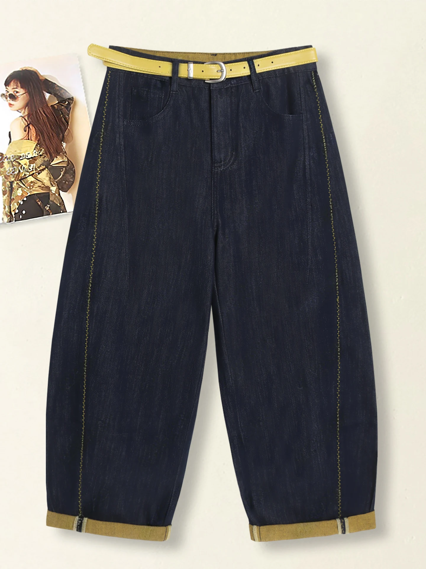 

High Waist Wide Leg Knife Denim Jeans Women's Summer Thin New Loose Slim Cuffed Rutabaga Pants Casual Cotton Blend