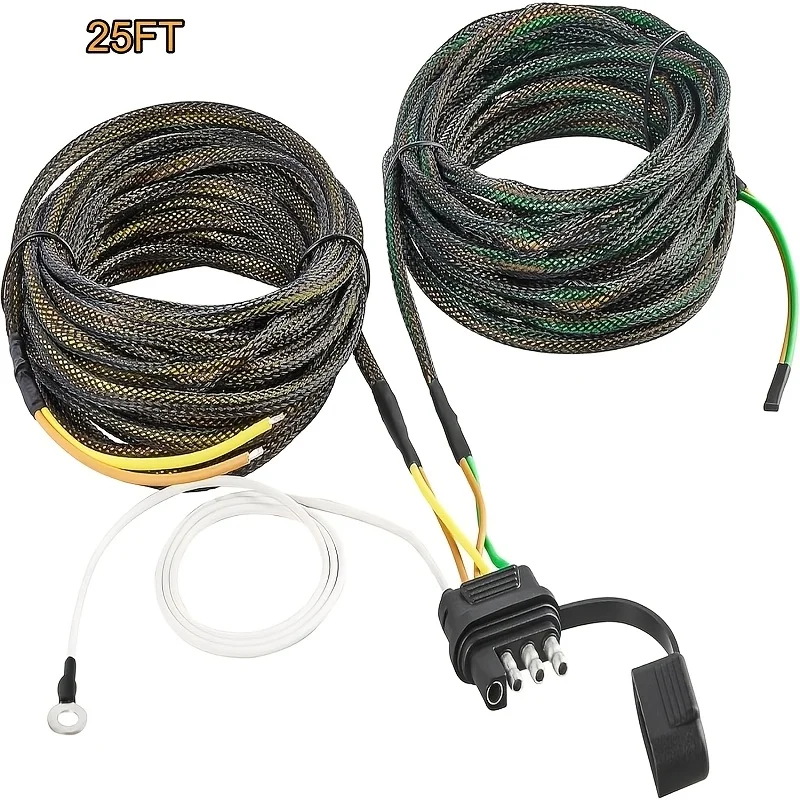 

25FT 4 Pin 5 Wire Trailer Wiring Harness for Rewiring Trailer Both-Side Taillights, Pure Copper Wishbond Trailer Lig