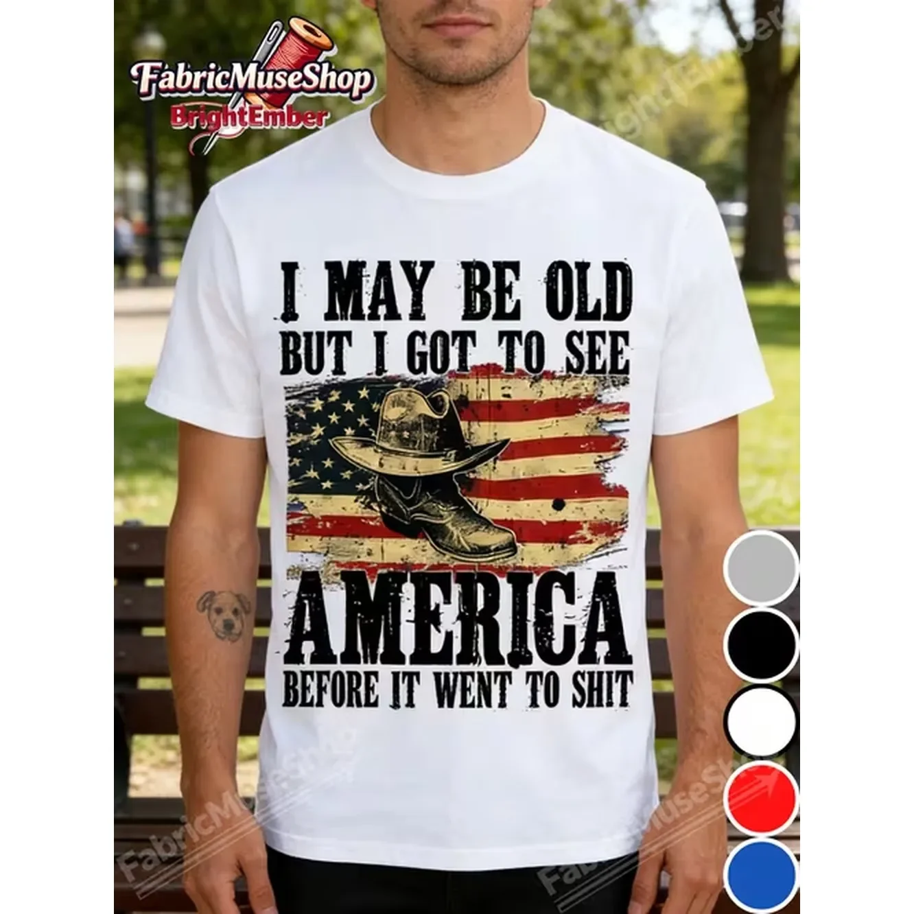 Mens 100 Crew Neck T Shirts Everyday Wear Multiple Sizes Heavyweight 220gsm Printed with I Old But To See The Usa Before It To Regular Sleeve Christmas Gift for Men Women