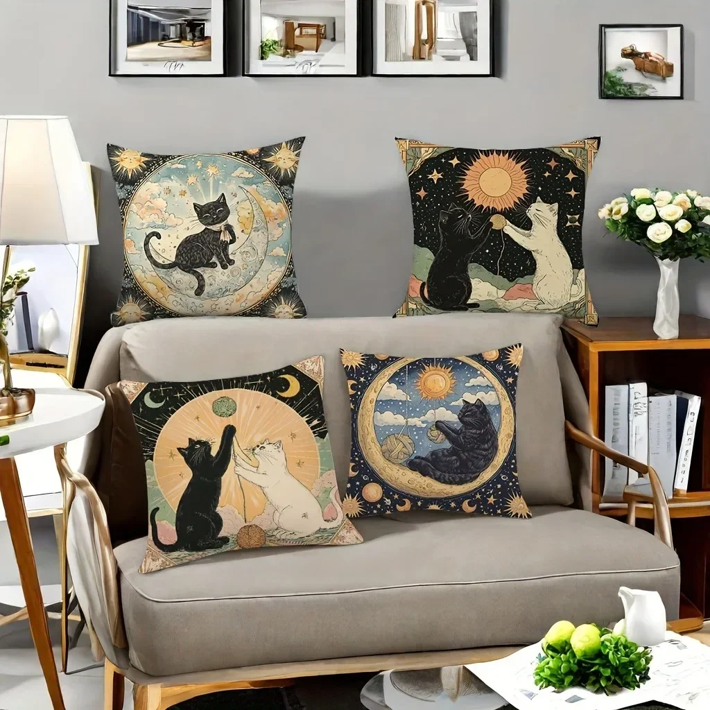 VIKAMA Tarot-Katzen-Kissenbezug, superweiches Polyester, für Sofa, Couch, Autositz, Kissenbezug, Heimdekoration