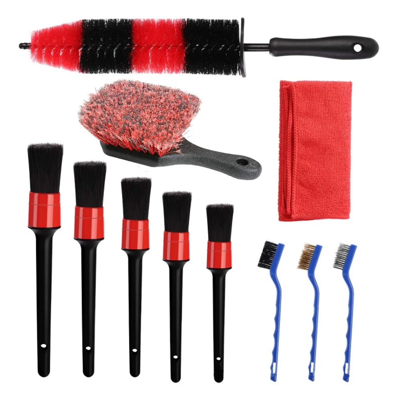 

11Pcs Wheel Tire Detailing Brush Rim Brush Car Detailing Brushes Kit Short Handle Tire Brush Wire Brushes