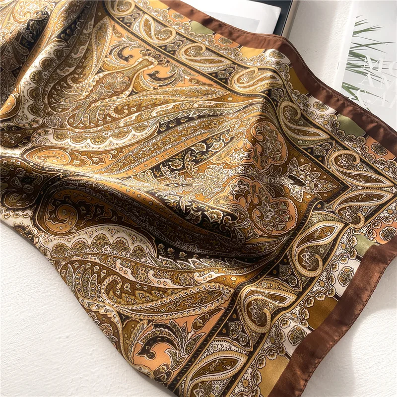 الموضة الفاخرة العلامة التجارية 70 سنتيمتر الحرير ساحة وشاح المرأة الساتان رابطة عنق الإناث الشعر باندانا الحجاب شال التفاف الحجاب Echarpe