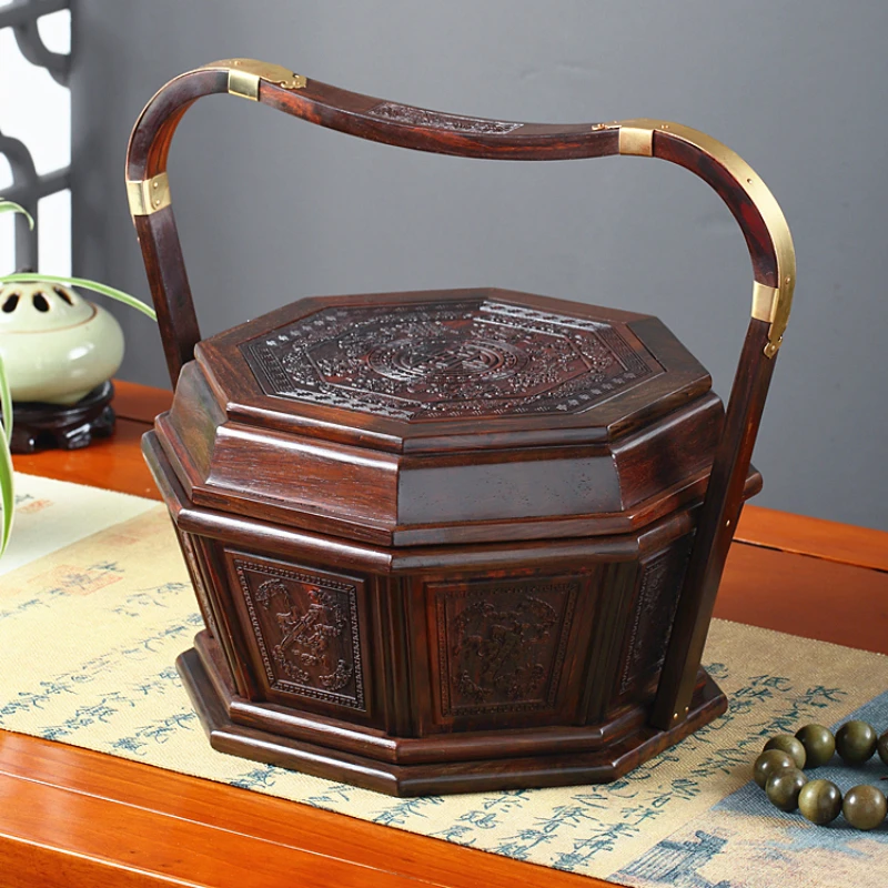 Big Red Sour Branch Handbag, Mahogany Chinese Retro Food Box, Dim Sum Box, Solid Wood Wedding, Dried Fruit Fruit Basket