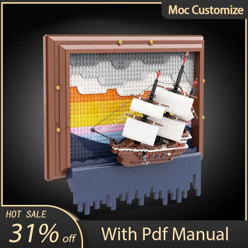 1233pcs Moc Pirate Ship At World's Edge Scene Model Building Blocks Assembly Creativity Sailboat Bricks Toys Kids Christmas Gift