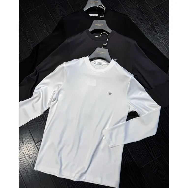 

Мужская модная базовая футболка Ele Bee с вышивкой, приталенного кроя, с длинным рукавом, однотонная, сетчатая версия, люксовый топ