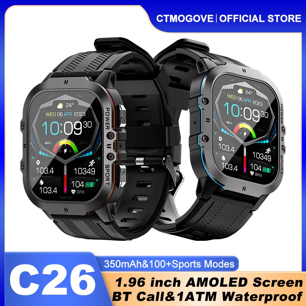 

New Smart Watch C26 Bluetooth Call AMOLED Display 100+ Sports Mode 1ATM 1.96 Inch Bluetooth Heart Rate Blood Oxygen Monitoring