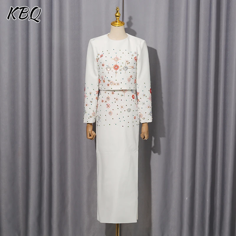 

KBQ Loose Printing Two Piece Sets for Women Round Neck Long Sleeve Top High Waist Long Skirt Elegant Chic Set Female Fashion New