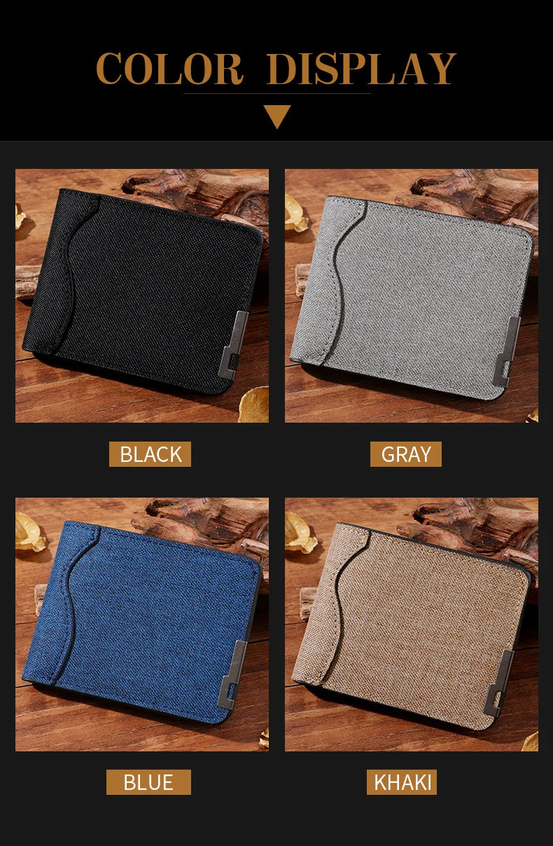 Men's And Women's Slim Fit Double Fold Canvas Wallet With Metal Decoration, Casual Denim Style Cash And Card Wallet
