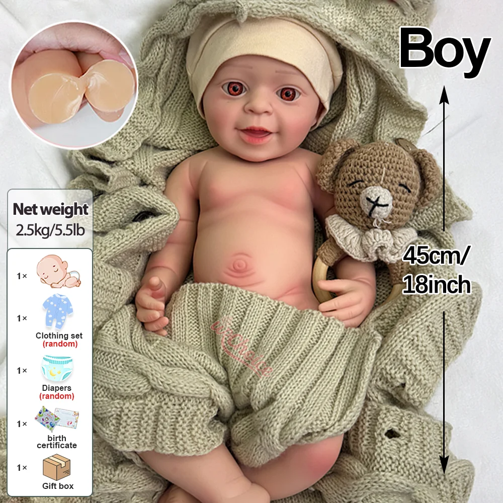 ตุ๊กตาซิลิโคนเหมือนจริงขนาด 18 นิ้ว ตุ๊กตาทารกแรกเกิดแบบเปิดปากได้ ของขวัญตุ๊กตาซิลิโคนเหมือนจริงสำหรับเป็นของขวัญคริสต์มาส