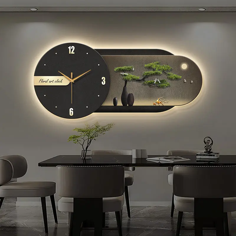 

Новые настенные LED-часы в китайском стиле для ресторана, декоративная картина для гостиной, бесшумные цифровые часы, настенный светильник для коридора, украшение для комнаты