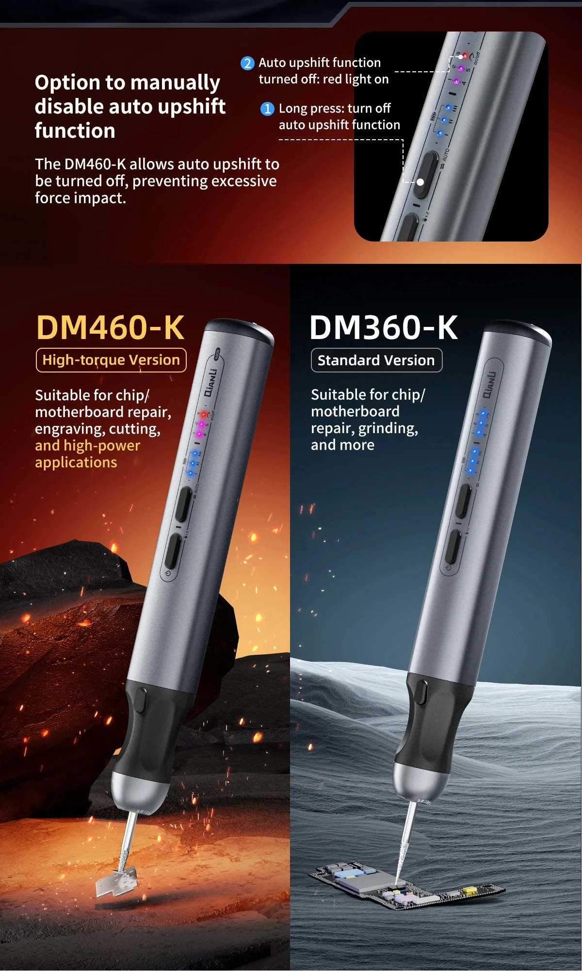 QianLi DM460-K precision Polishing pen wireless high torque TYPE-C charging can be used for engraving chip/motherboard repair