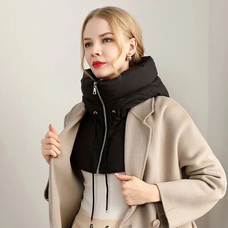 Winter Cotton Thickened Hooded Jacket for Women Men False Bracket Mock Collar Zipper Cape Beanies Scarf Ring Proof Wind Snow Cap