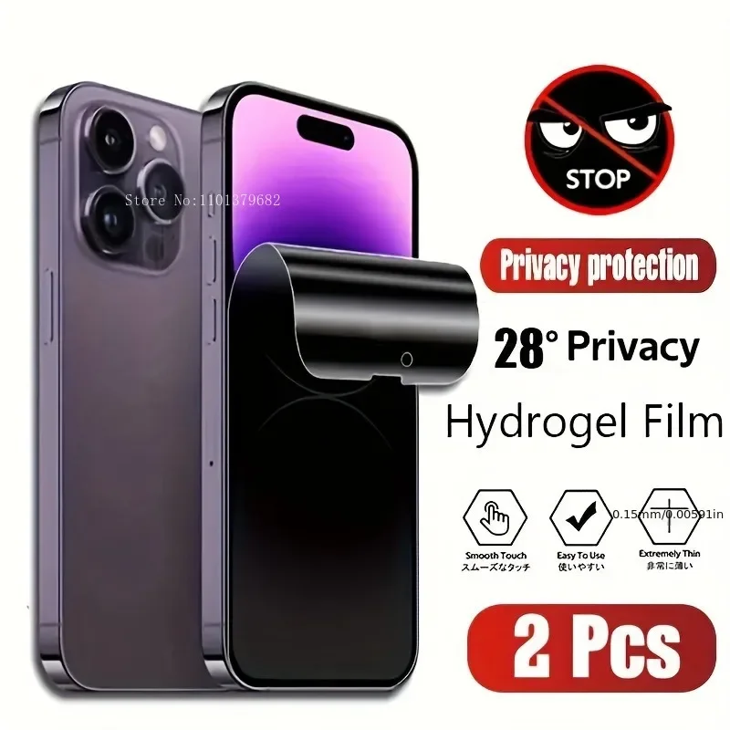 2-Pack Privacy Screen Protector for iPhone 15 14 13 12 11 Pro Max Hydrogel Film Glossy Plastic Anti-Spy Protection Self-Healing view 4