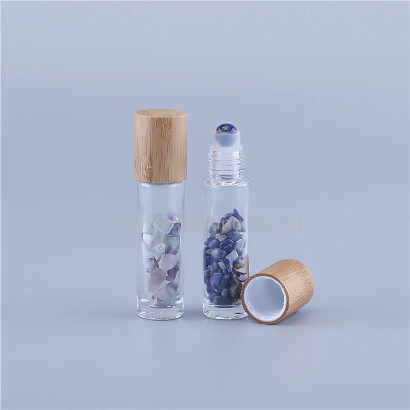 200pcs/lot Refillable10ml Clear Essential Massage Glass Roll-on Bottles With Colored Jade Roller Balls Gravel Inside