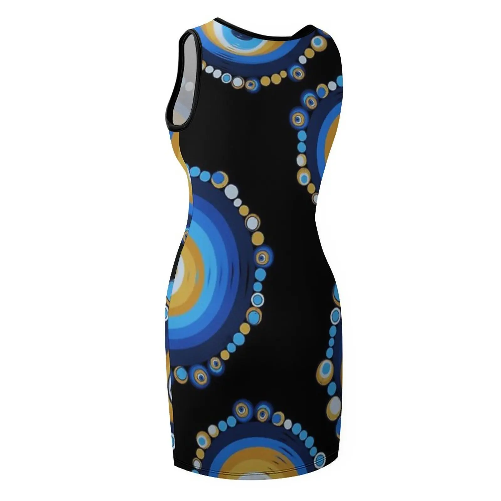 Mati Evil Eye Blues Oranges Golds Ärmelloses Sommerkleid Sommerkleid Damen 2025, elegantes Gasthochzeitskleid