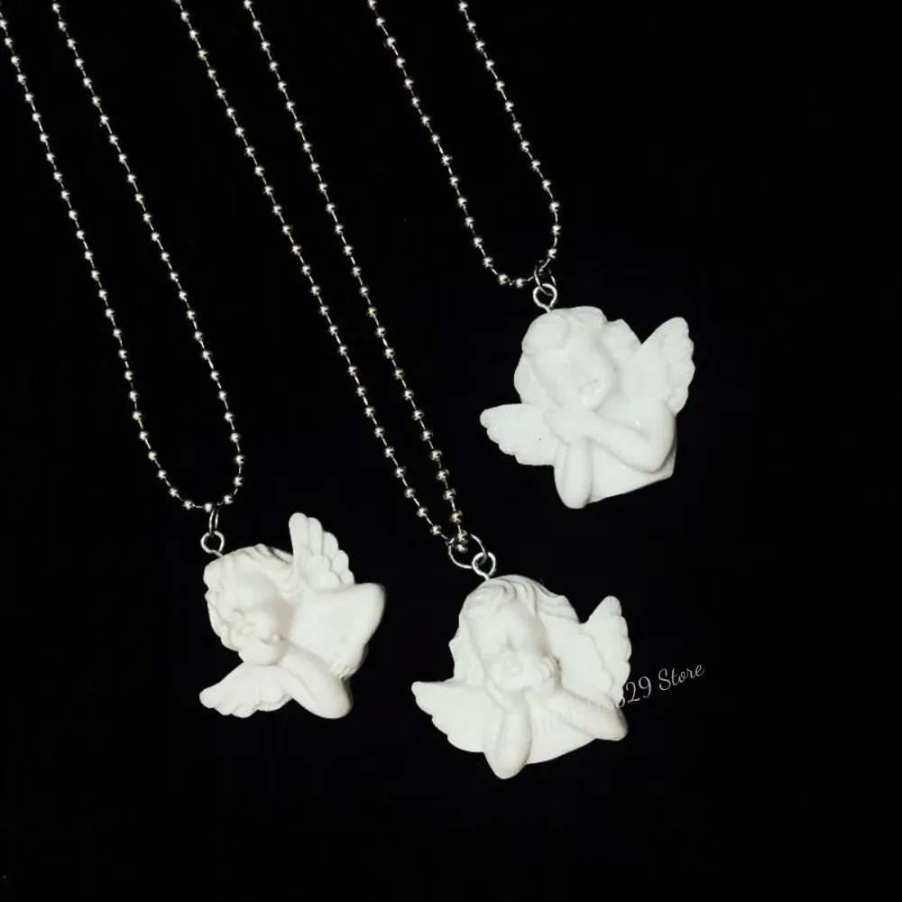 Cute Cupid Angel Pendant Stainless Steel Necklace for Women Jewelry Sweet Long Chain Baby Angel Shaped Neck Jewelry Gifts