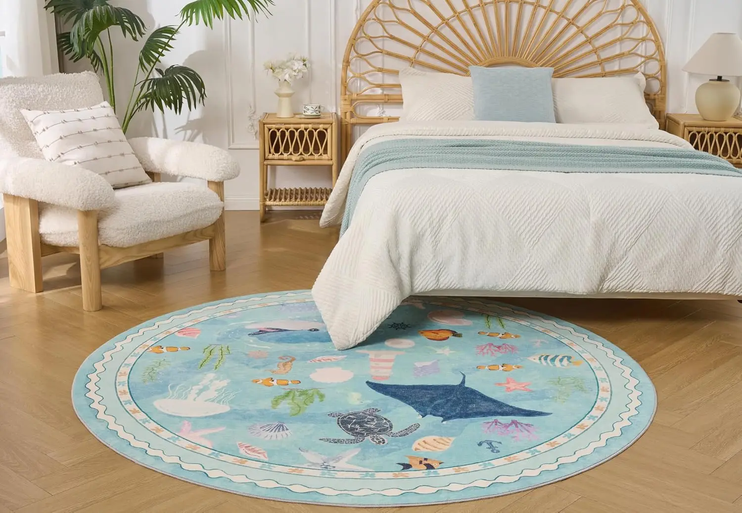 Round Sponge Absorbent Doormat Ocean Sea Life Mat Nautical Beach Tropical Marine Cartoon Rug Cute Bathroom Welcome Mat Entryway