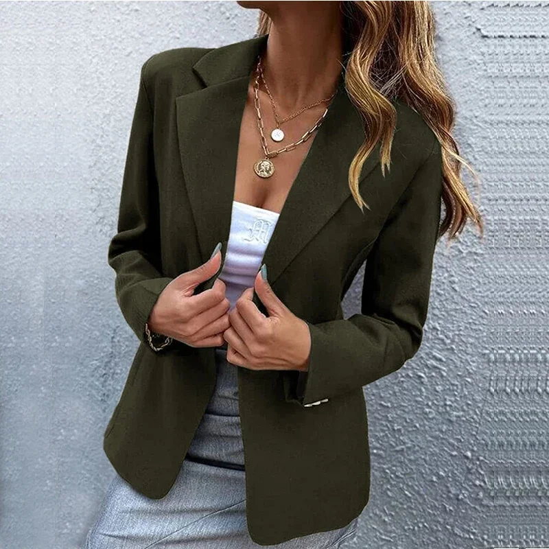 Women Blazer Office Lady 2024 Elegant Slim Notched Women Jackets Button Long Sleeve Solid Work Female Black Suit Coat