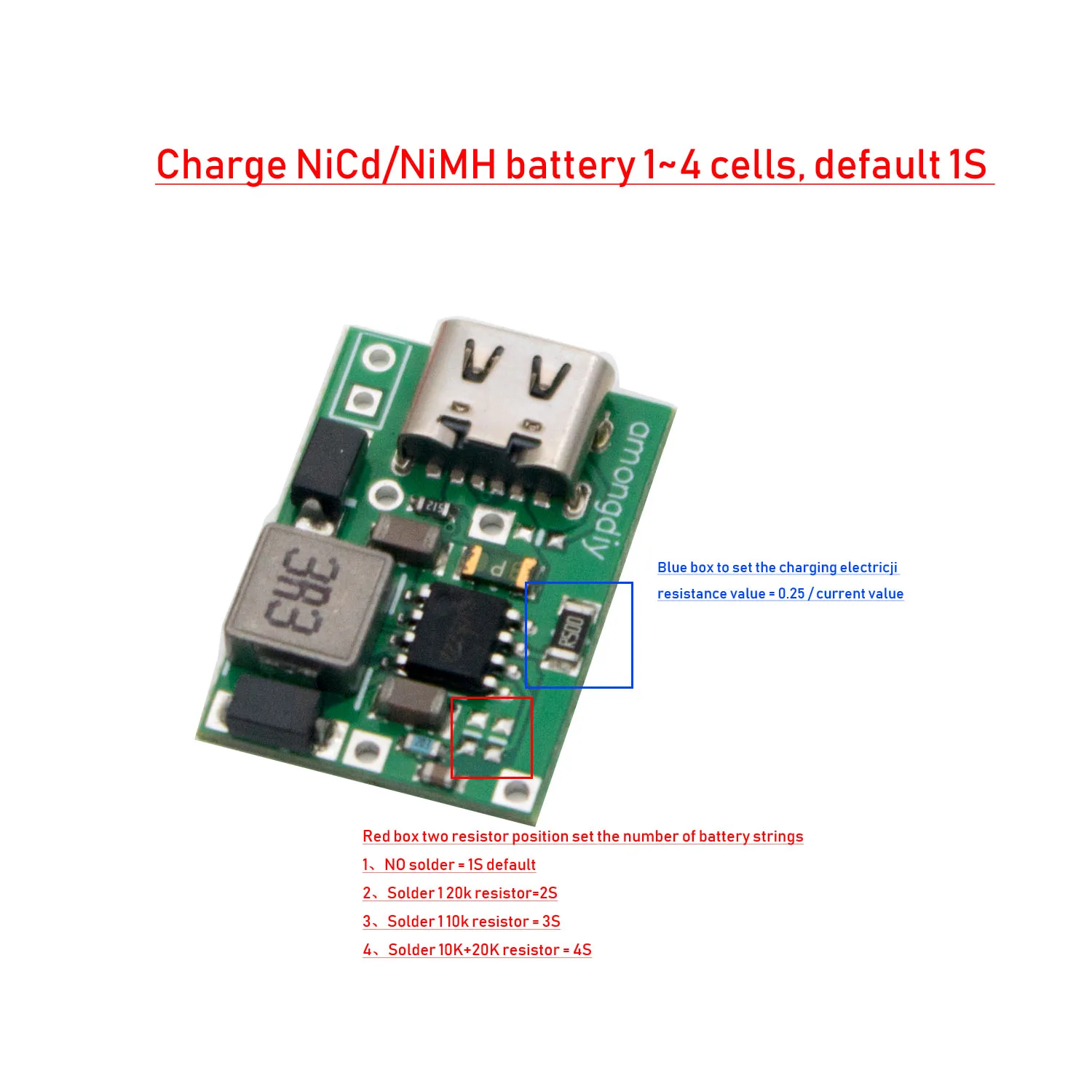 1S 2S 3S 4S NiMH battery charging board type-c micro usb 5v input charger module charging current 500mA