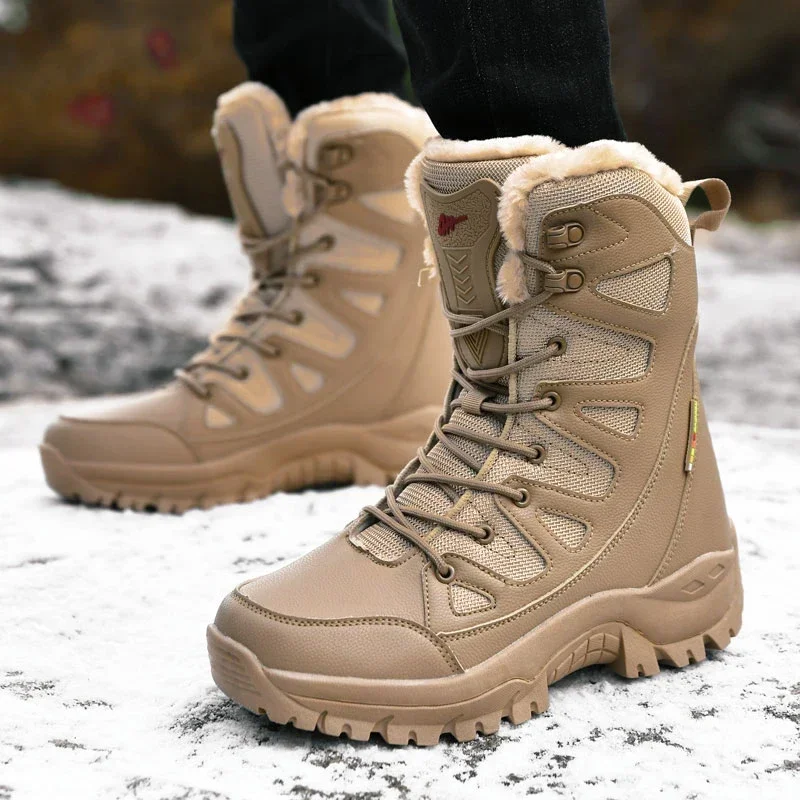 Neue warme Plüsch Schneeschuhe Männer schnüren lässige High-Top-Herren stiefel wasserdichte Winters tiefel rutsch feste Stiefeletten Armee Arbeits stiefel