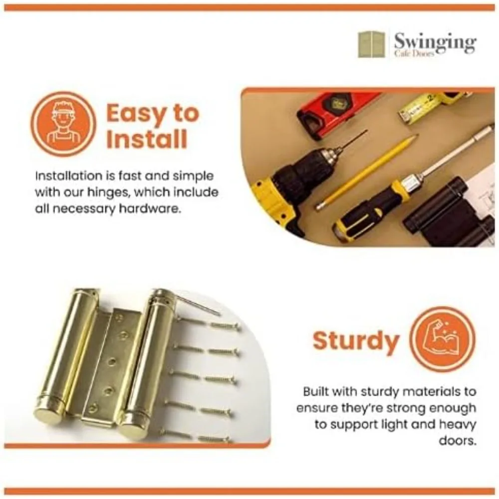 บานพับแบบดับเบิ้ลแอคชั่นสำหรับงานหนักเกรดเชิงพาณิชย์สำหรับประตูบานสวิงของร้านกาแฟและร้านเหล้า - แพ็ค 6 ชิ้น เหมาะสำหรับทางเข้าบาร์และ