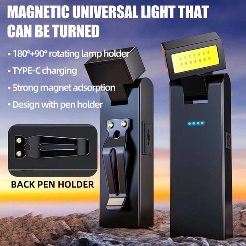 Linterna COB recargable con luz de trabajo magnética, adecuada para trabajo nocturno, lámpara de emergencia, luz nocturna, lámpara pequeña para coche