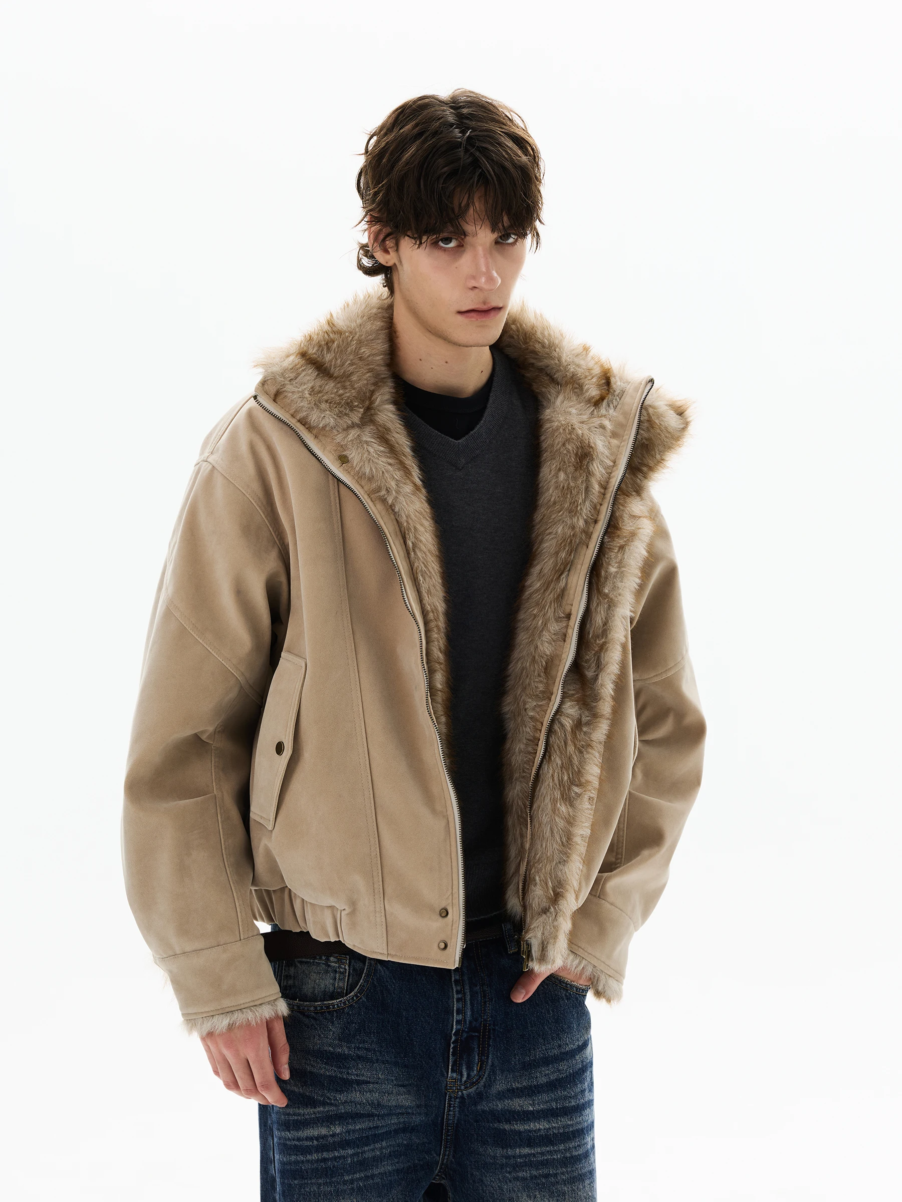 

WLNEXT Thiened Suede Jaet Men's Women's Youth Faion Warm Winter Coat Couple's Trendy Mountain Eagle Design Cotton Clothes