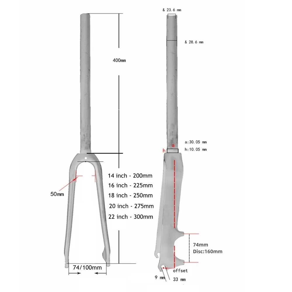 carbon fork Full Carbon Fibre Cycling Folding BMX Front Fork Bike Fork Bicycle Parts 14 16 18 20 22inch Axle width 74mm or 100mm