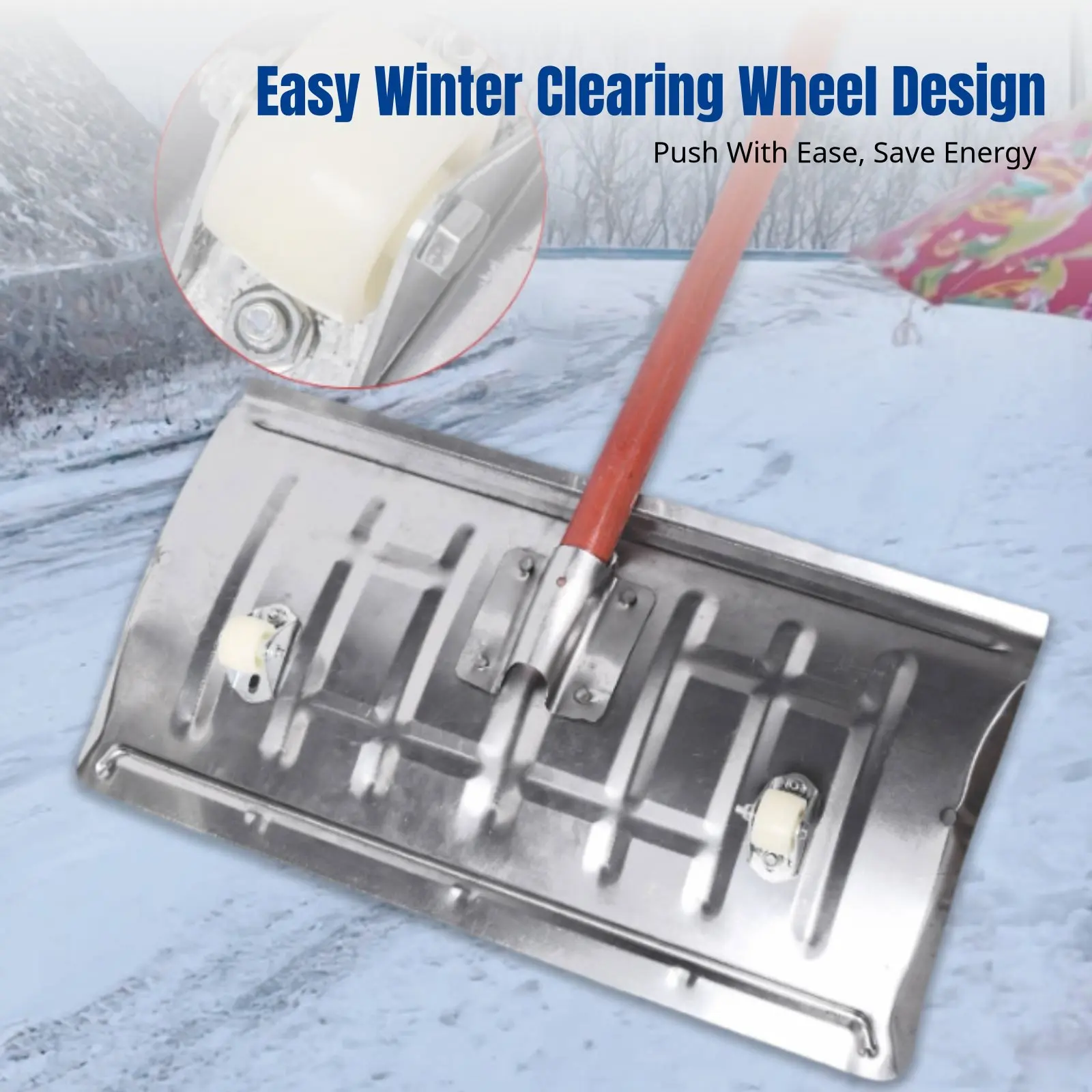 

Snow Shovel with Casters, Multi-Functional, Thickened Manganese Steel, Labor-Saving, For Ice and Grain Pushing