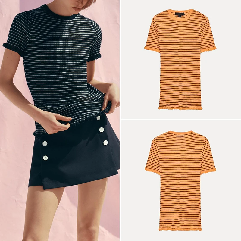 بلوزة نسائية محبوكة ort Sve دائرية Ne مخططة مضلعة للشارع Sle ربيع 2025 طول منتظم ألياف البوليستر 00% #1