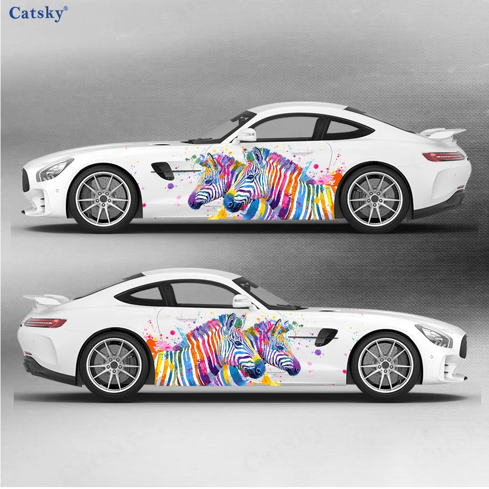 Colourful zebra splatter sticker, suitable for cars and trucks, durable, fade-resistant, easy to install and remove - enhance yo