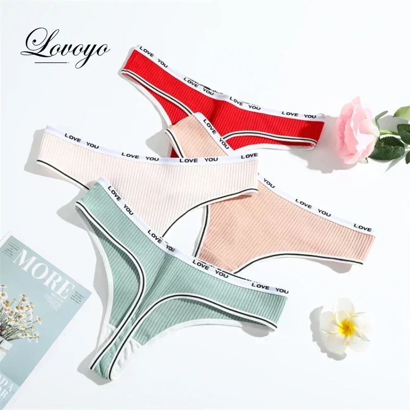 Exy-Tongs en fil de coton pour femmes, sous-vêtements, solide, document, T pantalon, taille basse, respirant, intimes, culotte taille basse, lingerie