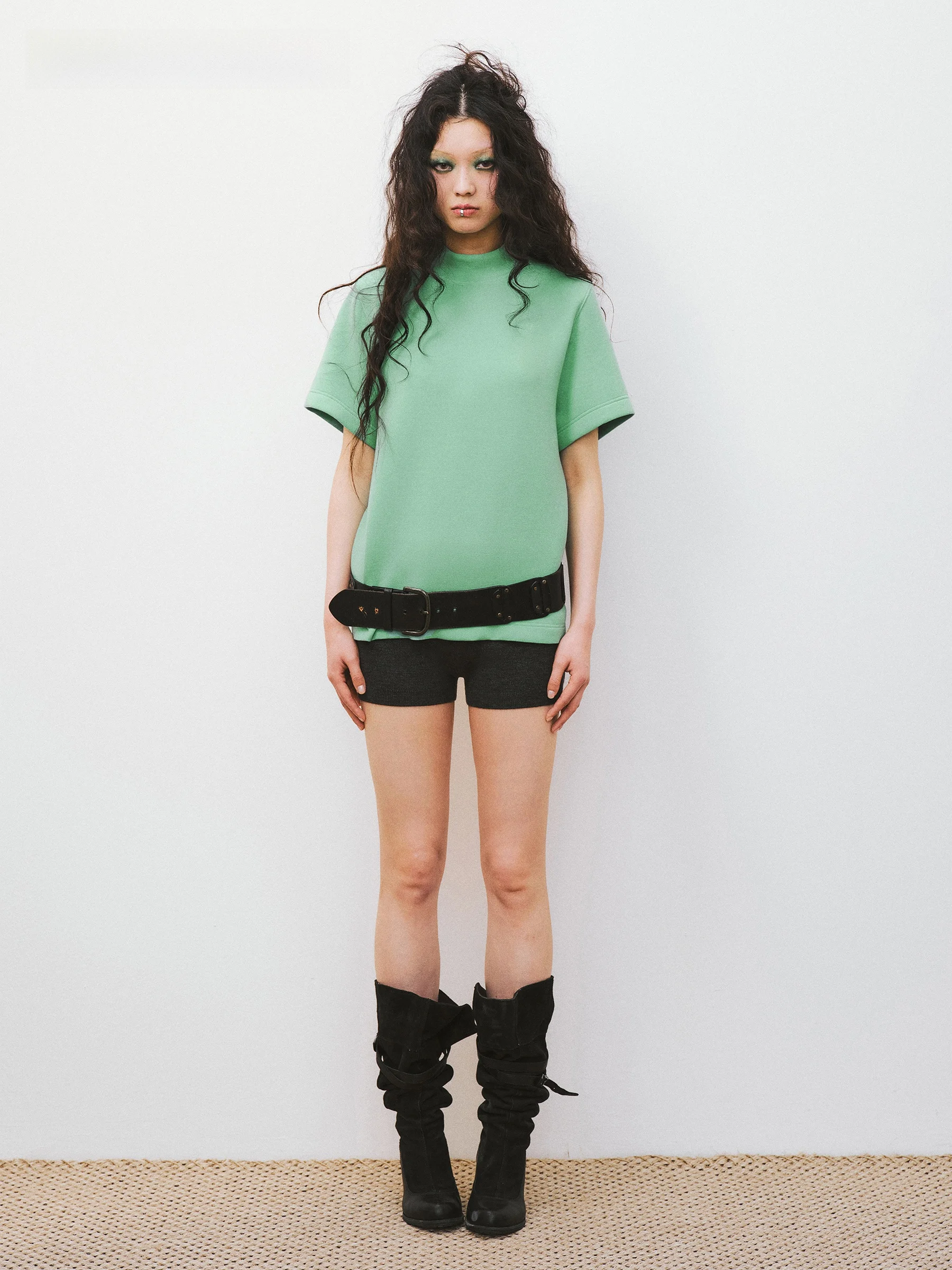 

VERMO Semi-High Collar Short Sleeve T-Shirt Comfortable Skin-Friendly Breathable Air-Linen Fabric Stylish And Fashionable