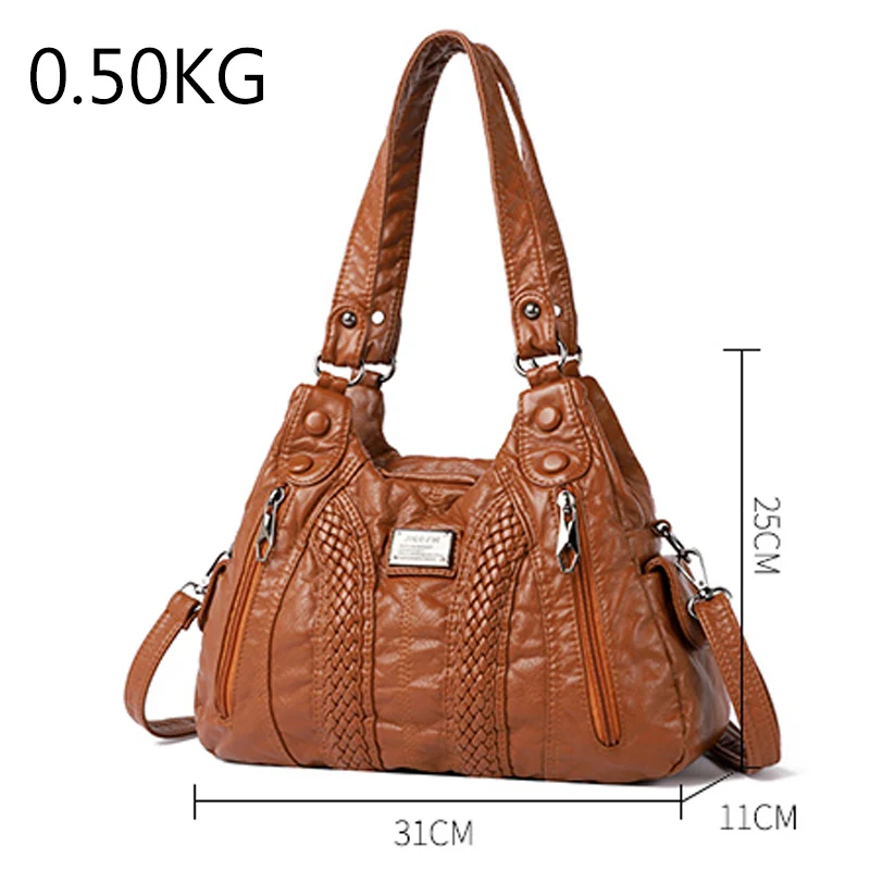 Pleated Soft Leather Bag Retro Women\'s Shoulder Bags Woven Button Design Women\'s Tote Bags Large Capacity Casual Messenger Bags