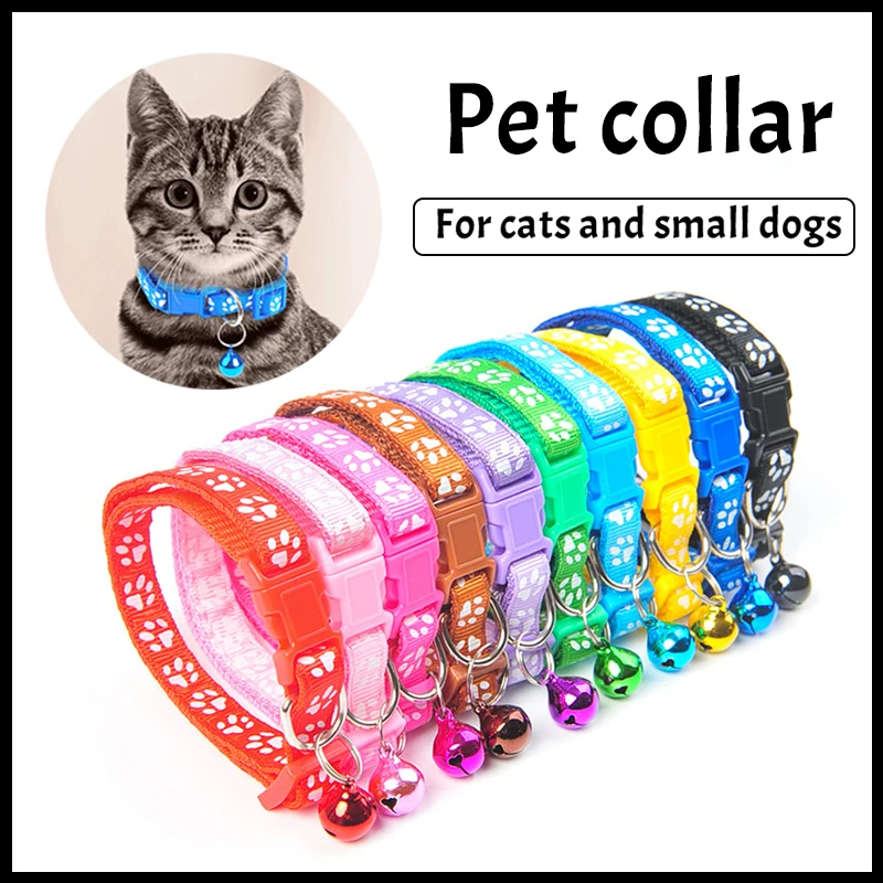 2PCS/Set Cute Bell Collar Adjustable Buckle Cat Collar Pet Supplies Footprint Personalized Kitten Collar Small Dog Accessories