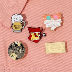 Magic World Enamel Pins Custom Train Tickets Sunglasses Howler Brooches Lapel Badges Witch Wizard Jewelry Gift for Kids Friends