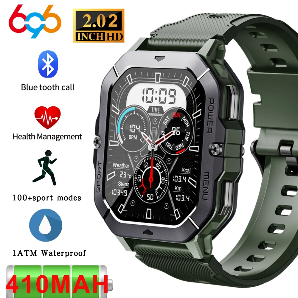 

Outdoor Smart Watches Men Military 1ATM Waterproof 410mAh Heart Rate Sports Fitness Blue tooth Call Smartwatch Voice Assistant