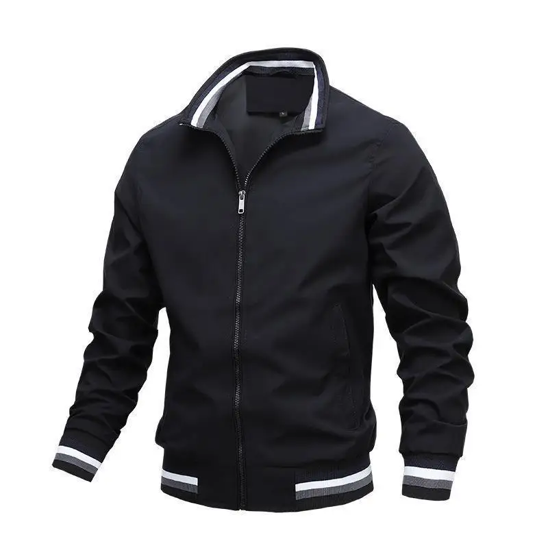 

Men's Spring and Autumn Zipper White Baseball Regular Youth Side Seam Insert Bag Casual Combination Jacket in Stock