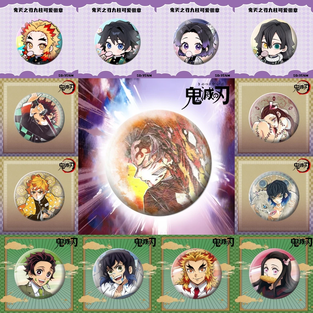 58mm Anime Demone Slayer Kimetsu No Yaiba Kamado Tanjirou Tomioka Giyuu COSTUME Cosplay Distintivo Pin SPTE Spilla in banda stagnata ﻿   Prop Gilf