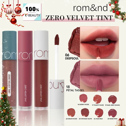 Imagen 1 del producto Rom&nd TINT de terciopelo ZERO, textura mate de terciopelo, ligero sin secado, color duradero, glamour, sazonal, belleza K, maquillaje coreano